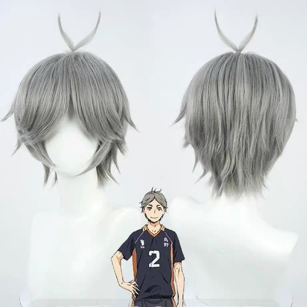 Wig Fiber Net - HAIRJOY วิกผมสังเคราะห์ Haikyuu!! วิกผมคอสเพลย์ของซูกาวาระ โคชิ วิกผมสั้นหยิกสีเทา