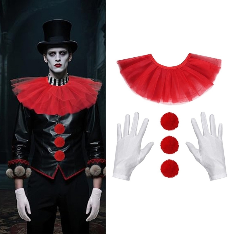Cosplay Prop Kit - 5 ชิ้น/เซ็ตฮาโลวีน Clown เครื่องแต่งกายอุปกรณ์เสริมตาข่าย Ruff COLLAR