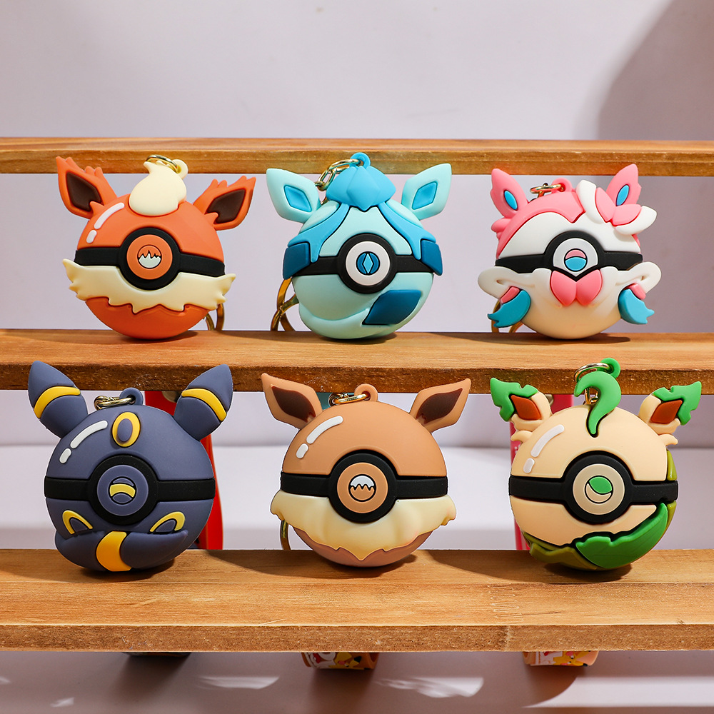 Pokeball Cosplay Prop - พวงกุญแจการ์ตูนปิกาชู 6 ชิ้น พร้อมจี้ลูกบอลเอลฟ์กลาเซียน น่ารัก ทำจากซิลิโคน