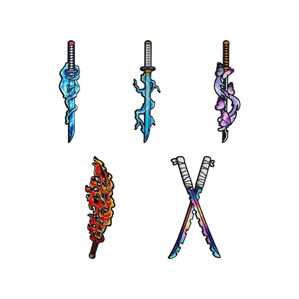 Cosplay Prop Dagger - เข็มกลัดเคลือบลายดาบนิจิรินจากอนิเมะดาบพิฆาตอสูร ชุด 5 ชิ้น ของสะสมสำหรับแฟนๆ
