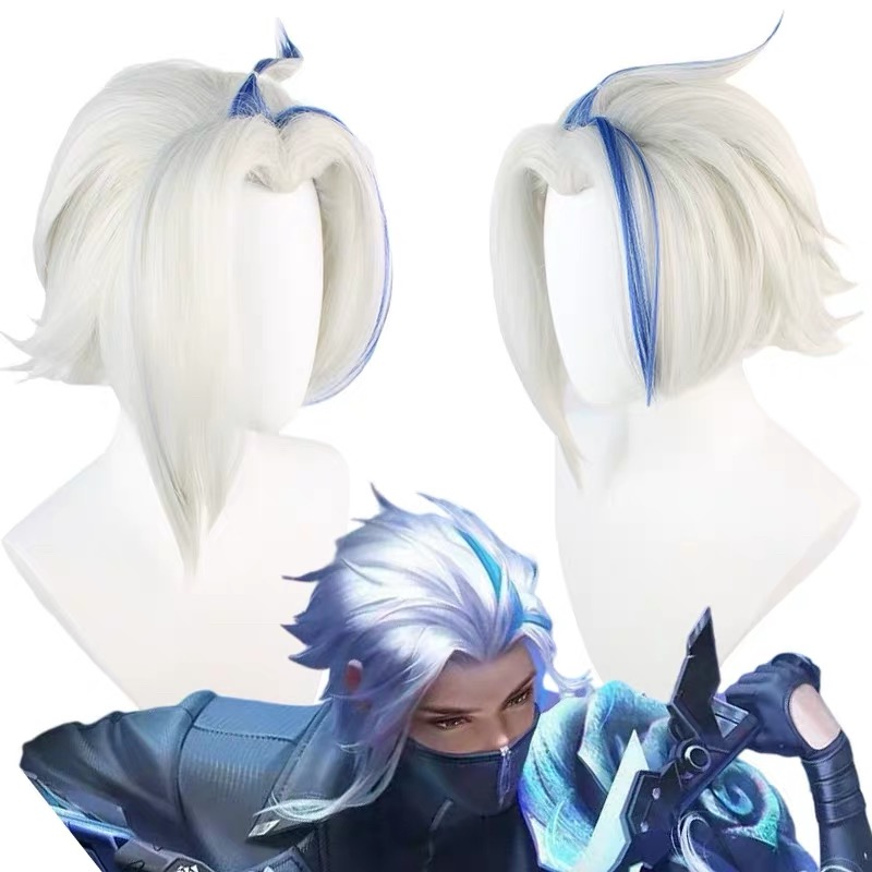 Wig Fiber Net - HAIRJOY วิกผมสังเคราะห์สำหรับคอสเพลย์ Honor of Kings สีขาวน้ำเงิน