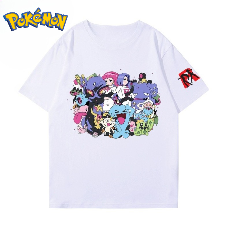 Pokeball Cosplay Prop - 2026 ฤดูร้อนโปเกมอนทีมร็อคเก็ต&โปเกมอนกรุ๊ปเสื้อยืดพิมพ์ลาย, ผ้าฝ้าย 100% เสื้อยืดโอเวอร์ไซส์ลำลองสำหรับผู้ใหญ่และเด็ก Y2k