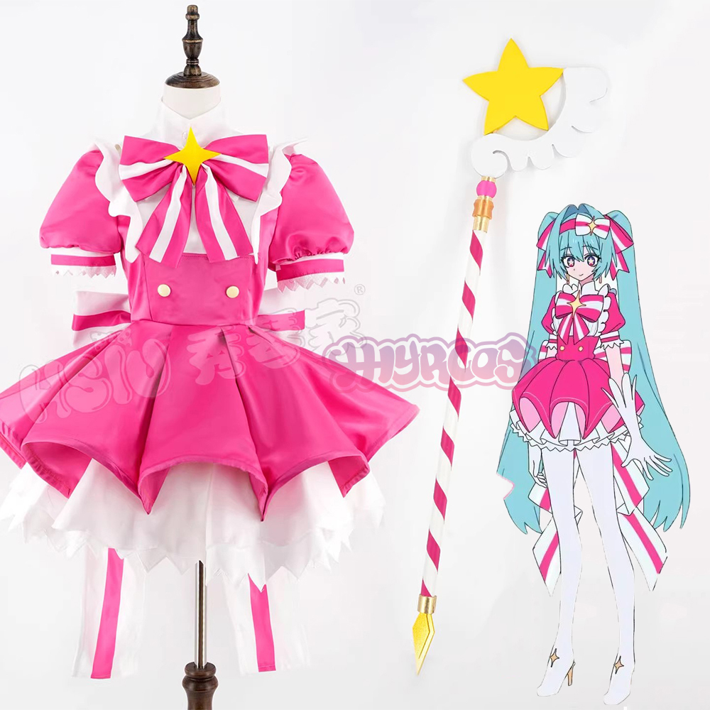 Cosplay Floating Prop - ชุดคอสเพลย์มิคุ รีไท พร้อมวิกผม ชุดเดรสสีชมพู อุปกรณ์ประกอบฉาก ชุดอนิเมะ