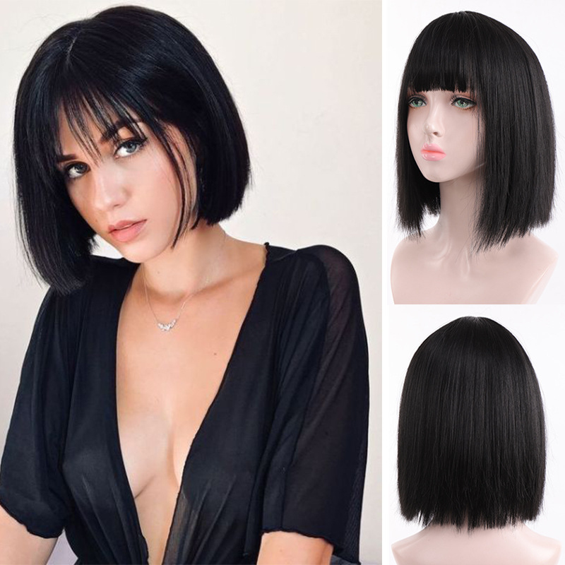 วิกผมตรงสำหรับผู้หญิง มีหน้าม้ - Wig Fiber Net บทวิจารณ์และราคา